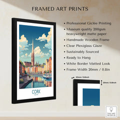 Cork Ireland Poster framed print specifications: handmade wooden frame, clear plexiglass glaze, 20mm frame width, ready to hang