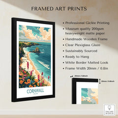 Cornwall Travel Poster - United Kingdom framed print specifications: handmade wooden frame, clear plexiglass glaze, 20mm frame width, ready to hang