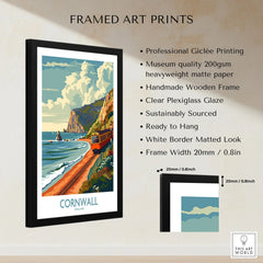 Cornwall Coast Wall Art Print framed print specifications: handmade wooden frame, clear plexiglass glaze, 20mm frame width, ready to hang