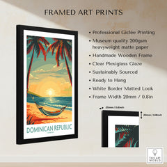 Dominican Republic Wall Art framed print specifications: handmade wooden frame, clear plexiglass glaze, 20mm frame width, ready to hang
