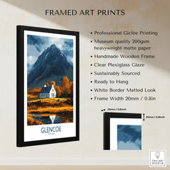 Glencoe Scotland Print framed print specifications: handmade wooden frame, clear plexiglass glaze, 20mm frame width, ready to hang