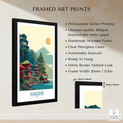 Hakone Japan Lake Ashi Temple Print - Japanese Pagoda Wall Art - Modern framed print specifications: handmade wooden frame, clear plexiglass glaze, 20mm frame width, ready to hang
