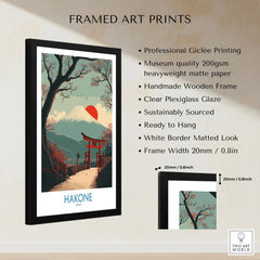 Hakone Japan Peace Gate Shrine Wall Art - Autumn Cherry Blossom Decor framed print specifications: handmade wooden frame, clear plexiglass glaze, 20mm frame width, ready to hang
