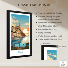 Ibiza Poster Print Modern framed print specifications: handmade wooden frame, clear plexiglass glaze, 20mm frame width, ready to hang