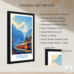 Interlaken Wall Art Print No. 2 framed print specifications: handmade wooden frame, clear plexiglass glaze, 20mm frame width, ready to hang