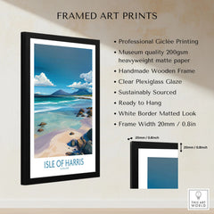 Isle of Harris Poster Scotland Clear Waters - Hebridean Seascape Decor framed print specifications: handmade wooden frame, clear plexiglass glaze, 20mm frame width, ready to hang