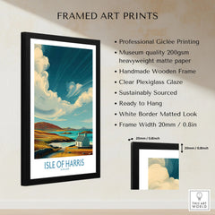 Isle of Harris Poster Scotland Dramatic Sky Seascape - Scottish Island Travel Decor framed print specifications: handmade wooden frame, clear plexiglass glaze, 20mm frame width, ready to hang