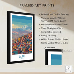 La Paz Bolivia Urban Landscape Wall Art - South American City Print framed print specifications: handmade wooden frame, clear plexiglass glaze, 20mm frame width, ready to hang