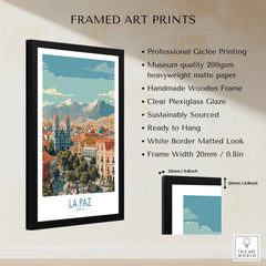 La Paz Bolivia Wall Art Poster - Bolivian Capital Travel Decor framed print specifications: handmade wooden frame, clear plexiglass glaze, 20mm frame width, ready to hang