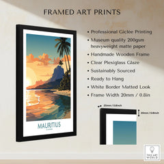 Le Morne Mauritius Wall Art framed print specifications: handmade wooden frame, clear plexiglass glaze, 20mm frame width, ready to hang
