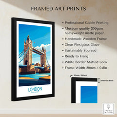 London Poster England framed print specifications: handmade wooden frame, clear plexiglass glaze, 20mm frame width, ready to hang