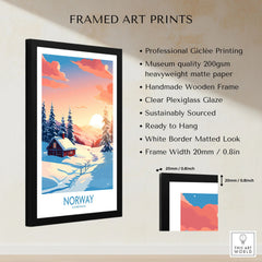 Norway Poster Print framed print specifications: handmade wooden frame, clear plexiglass glaze, 20mm frame width, ready to hang