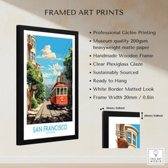 San Francisco Wall Prints framed print specifications: handmade wooden frame, clear plexiglass glaze, 20mm frame width, ready to hang