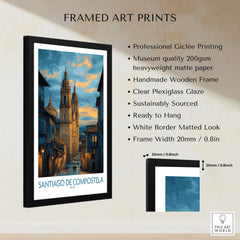 Santiago de Compostela Cathedral Art Print | Cityscape Poster framed print specifications: handmade wooden frame, clear plexiglass glaze, 20mm frame width, ready to hang
