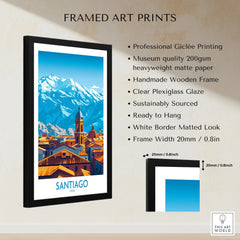 Santiago Wall Art Poster - Chile framed print specifications: handmade wooden frame, clear plexiglass glaze, 20mm frame width, ready to hang