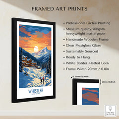 Whistler Print framed print specifications: handmade wooden frame, clear plexiglass glaze, 20mm frame width, ready to hang