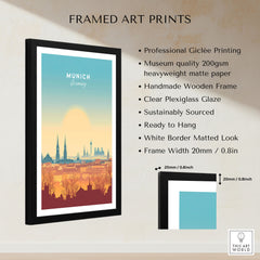 Munich Wall Art framed print specifications: handmade wooden frame, clear plexiglass glaze, 20mm frame width, ready to hang