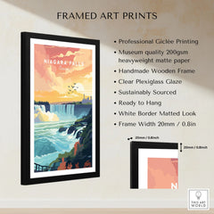 Niagara Falls Print framed print specifications: handmade wooden frame, clear plexiglass glaze, 20mm frame width, ready to hang