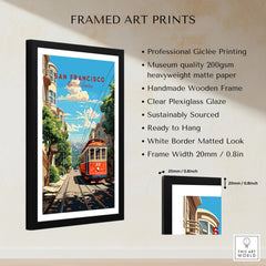 San Francisco Wall Art framed print specifications: handmade wooden frame, clear plexiglass glaze, 20mm frame width, ready to hang