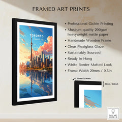 Toronto Poster framed print specifications: handmade wooden frame, clear plexiglass glaze, 20mm frame width, ready to hang