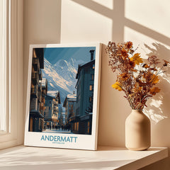 Andermatt Switzerland Wall Art Print featuring scenic mountain village and traditional architecture.