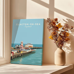 Clacton-on-Sea Travel Poster – Historic Pier Art Print featuring the iconic pier and traditional seaside charm.