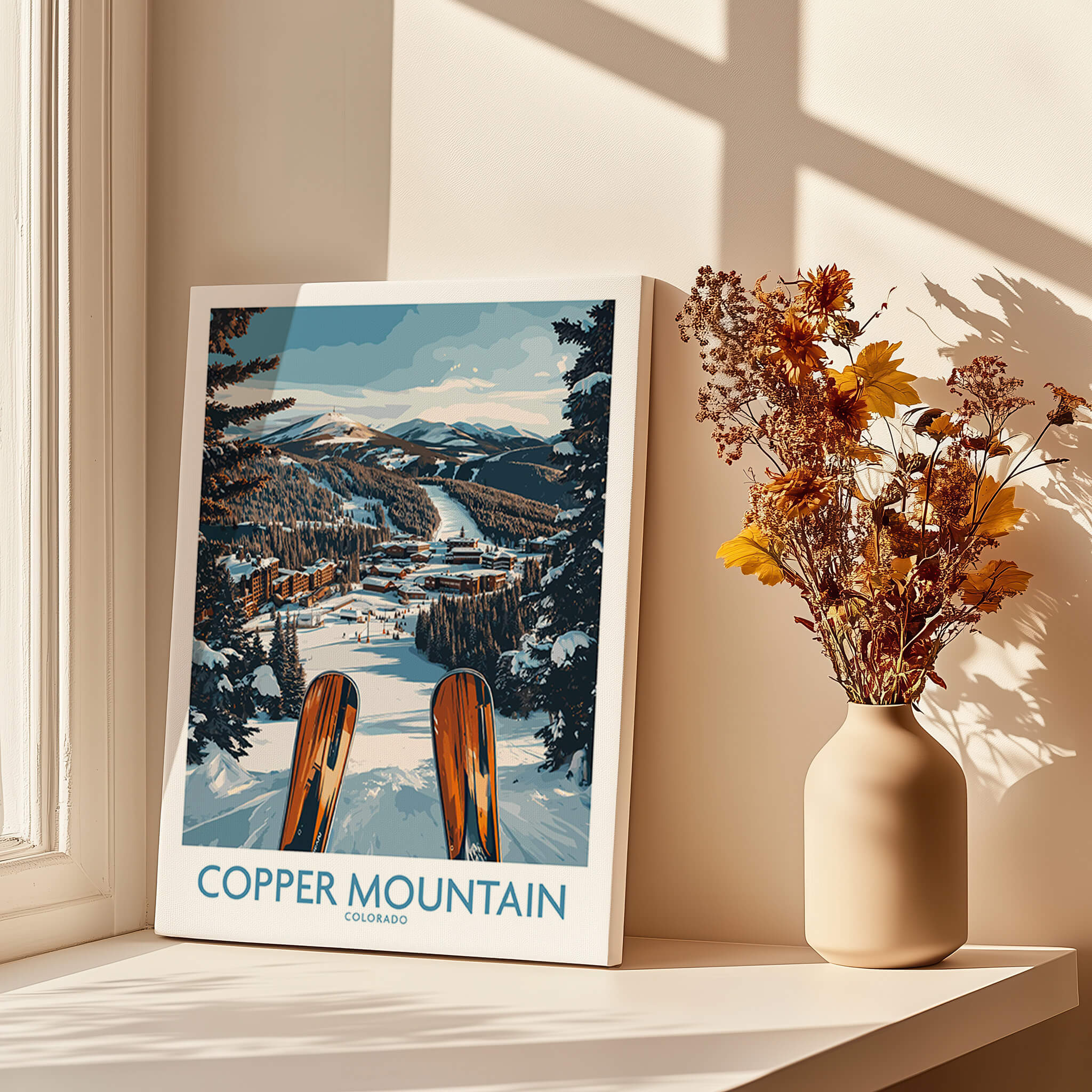 Copper Mountain Colorado Wall Art – Winter Ski Resort Print featuring scenic view and vintage ski design.