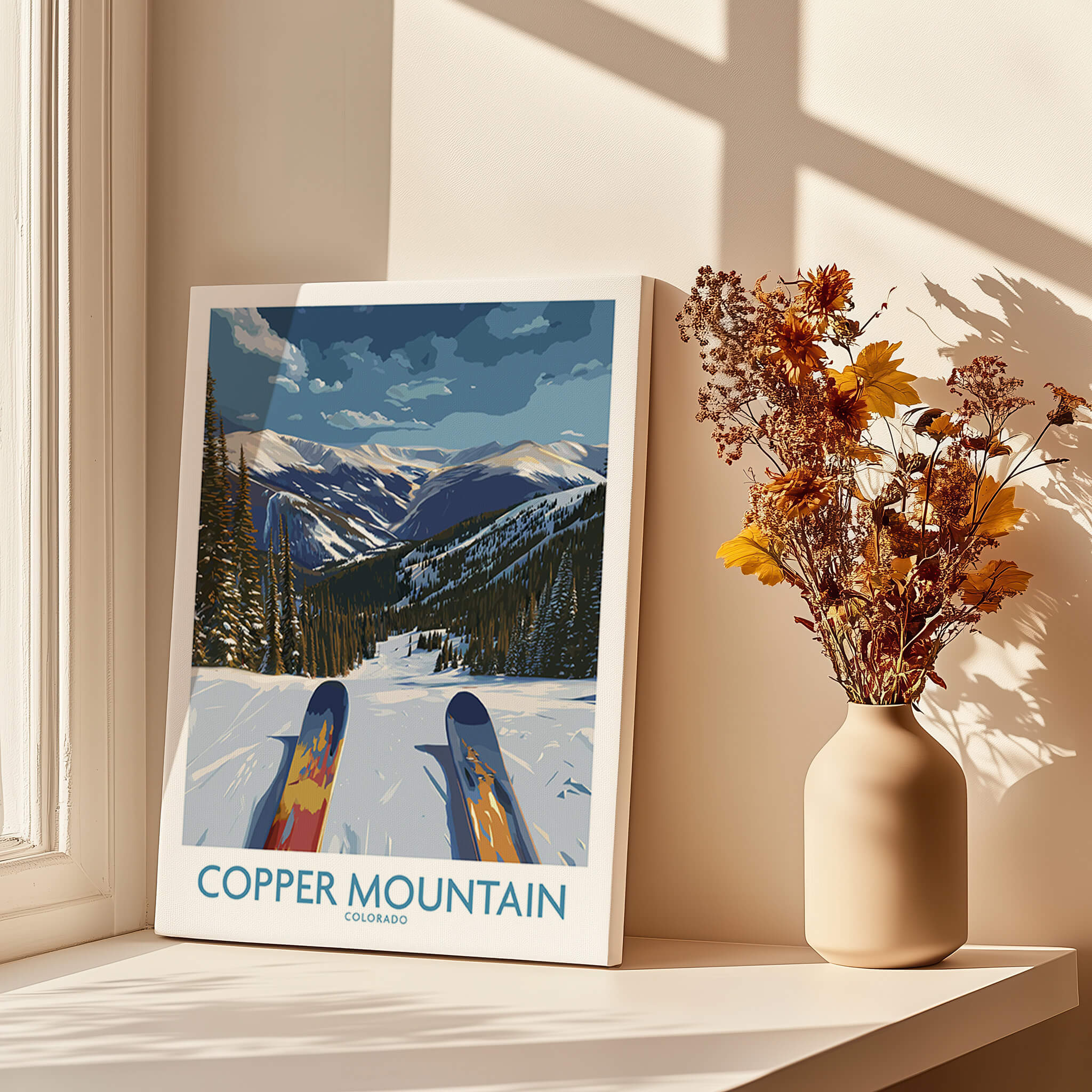 Copper Mountain Colorado Wall Art – Snowy Peak Winter Sports Print featuring a stunning winter mountain view.