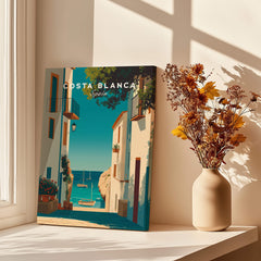 Costa Blanca Spain Print – Iconic White Village & Mediterranean Architecture Wall Decor showcasing a sunlit coastal scene.