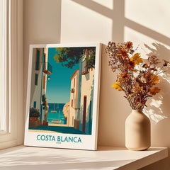Costa Blanca Spain Wall Art Print - Spanish Village Artwork featuring a serene coastal scene and charming architecture.