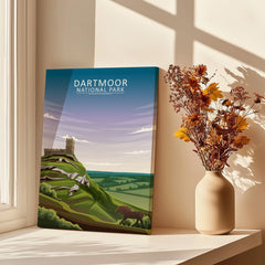 Dartmoor National Park canvas print in sunlit window with dried flower vase
