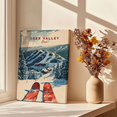 Deer Valley Ski Poster showcasing beautiful slopes and vibrant colors, perfect for ski enthusiasts and home decor.