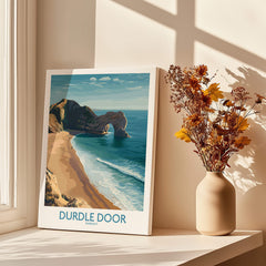 Durdle Door Art Print Dorset Wall Art featuring the iconic Durdle Door limestone arch in a coastal setting.