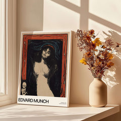 Edvard Munch Art Print - Madonna 1895 Color Lithograph Symbolist Poster displayed with flowers in a vase.