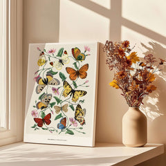 Paul Servais Butterflies Le Jardin des Plantes Vintage Botanical Wall Art featuring colorful butterflies and flowers.