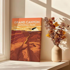 Grand Canyon National Park canvas art print by a window with sunlight and dried flowers in vase