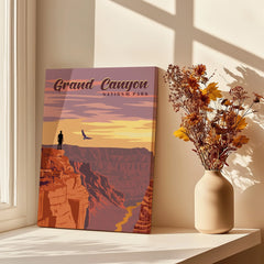 Grand Canyon National Park canvas art on sunlit windowsill with dried flowers in vase