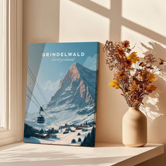 Grindelwald Switzerland Wall Art Print | Alpine Cable Car Travel Posters featuring stunning mountain scenery and cable car.