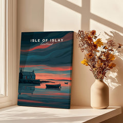 Isle of Islay Scotland Travel Posters | Highland Coastal House Wall Art Print featuring dramatic landscapes and coastal scenery.