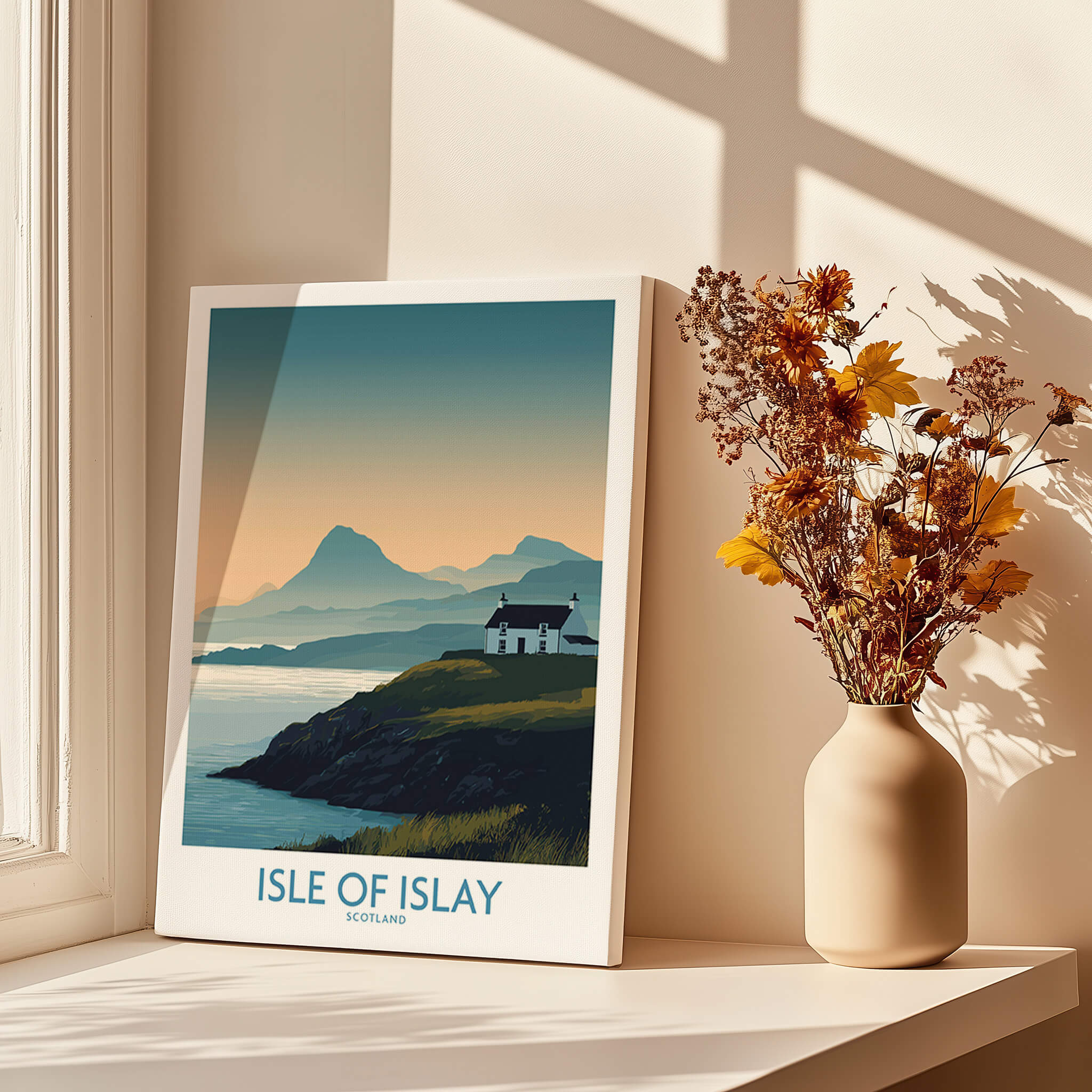 Isle of Islay Scotland Canvas & Art Print featuring coastal scenery and mountains.