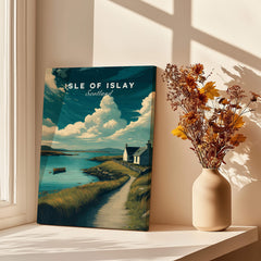 Isle of Islay Scotland Wall Art Print | Coastal Path Travel Poster featuring coastal scenery and a house by the shore.