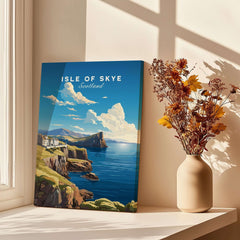 Isle of Skye Poster showcasing the stunning landscape of Scotland's Isle of Skye with vibrant colors and detail.