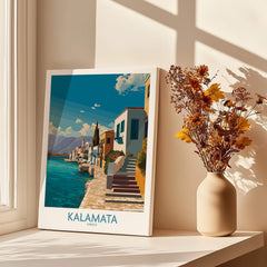 Kalamata Greece Poster | Greek Coastal Canvas Print showcasing beautiful coastal scenery and traditional architecture.