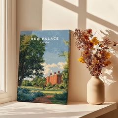 Kew Palace London travel poster canvas print by sunlit window and vase with dried flowers