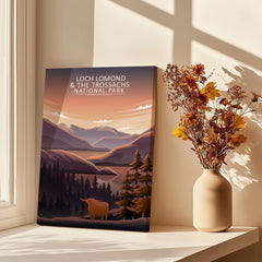 Loch Lomond National Park canvas print by window with dried flowers in vase, wall art decor