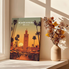 Marrakesh Morocco Wall Art Print | Koutoubia Mosque Travel Posters featuring iconic mosque and palm trees