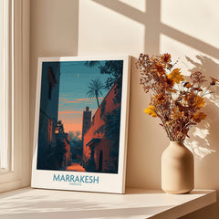 Marrakesh Morocco Canvas Print | Cityscape Poster featuring a vibrant street scene at twilight