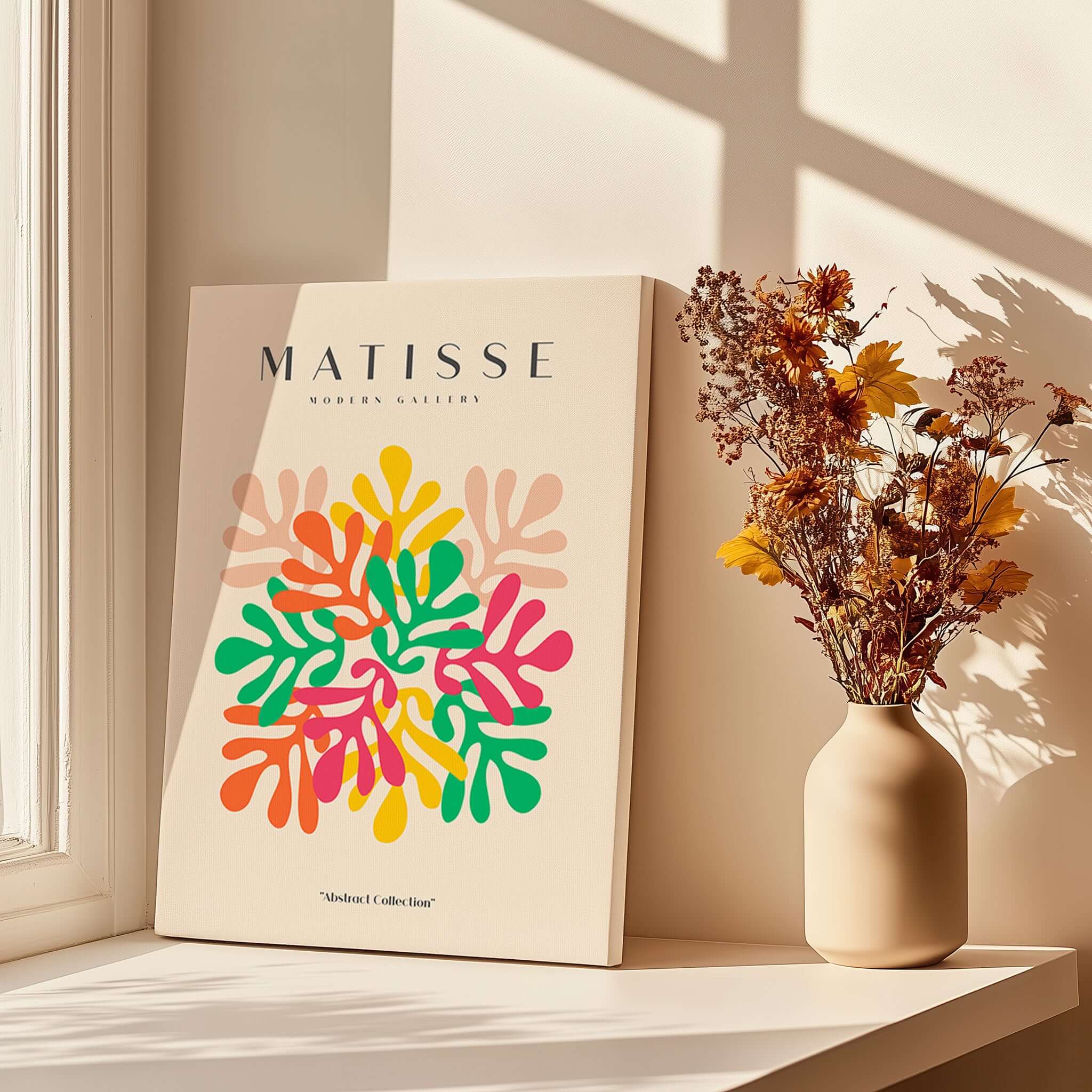 Matisse Art Prints - Interlocking Colorful Leaves Abstract Print featuring vibrant interlocking leaves in bold colors.