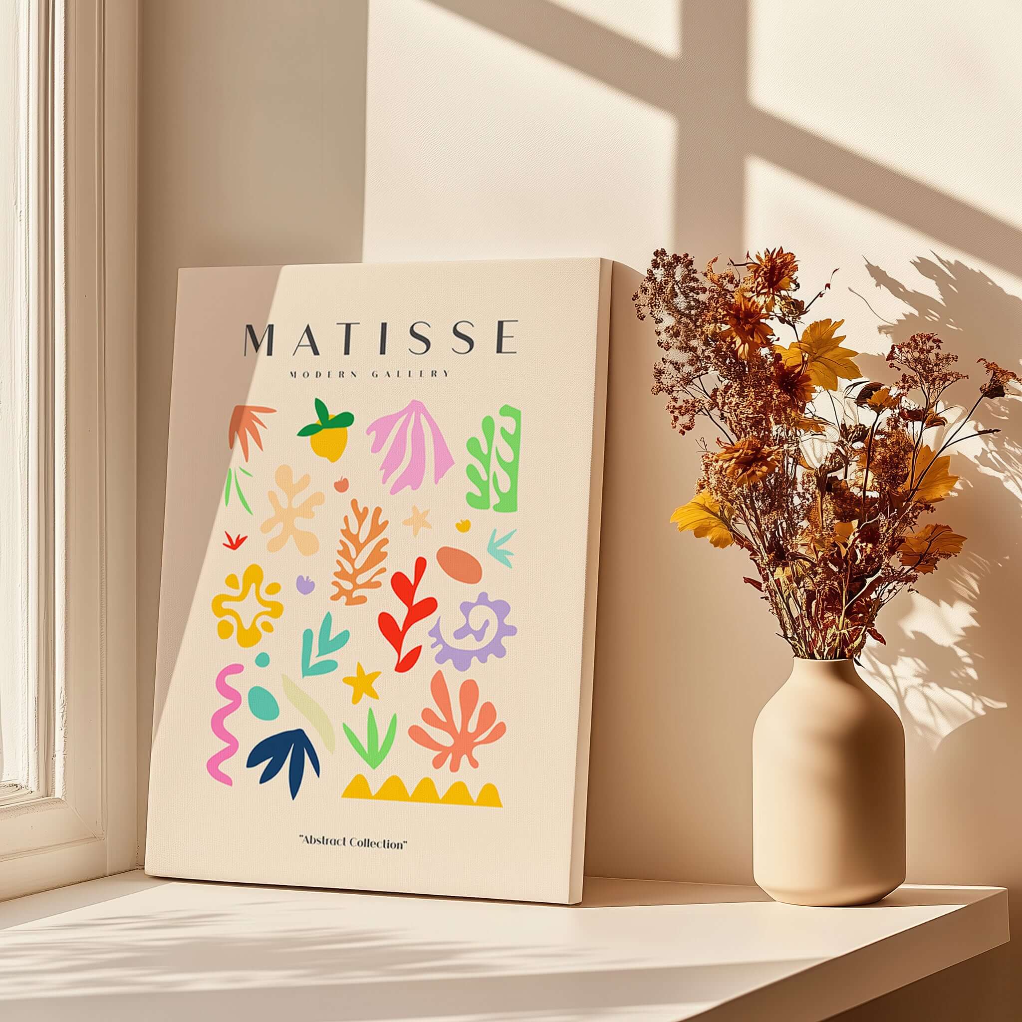 Matisse Art Prints - Playful Abstract Shapes Mix Wall Art featuring colorful abstract shapes on beige background.