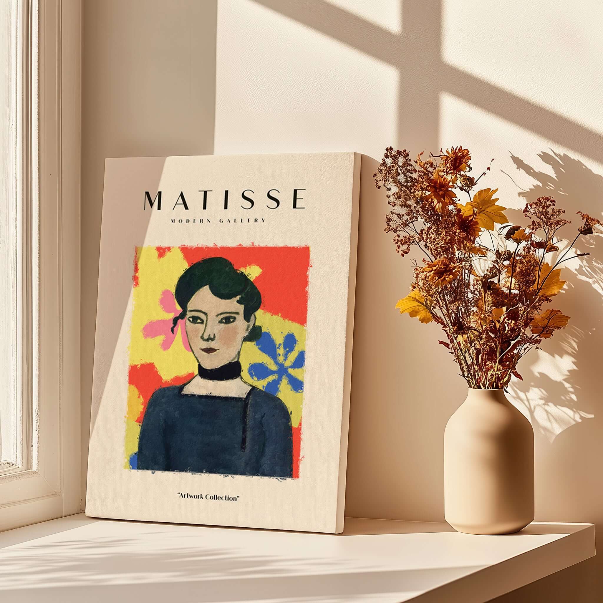 Matisse Art Prints - Woman Portrait Abstract Floral Poster showcasing a colorful portrait with vibrant floral background.